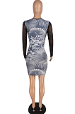 Black Net Yarn Spliced Long Sleeve Sexy Dress YYZ756
