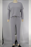 Grey Pure Color Long Sleeve T Shirt Long Pants Casual Sports Sets X9320-4