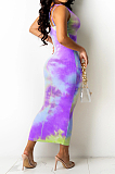 Neon Green Digital Print Zipper Deep V Fashion Sexy Long Dress SZS8135-1