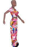 Orange Print T Shirt Wide Leg Pants Fashion Casual Two Piece SXS6060-2