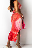 Orange Club Multicolor Halter Neck Backless V Collar Split Long Dress KA7180-3