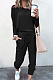 Black Pure Color Long Sleeve T Shirt Long Pants Casual Sports Sets X9320-5