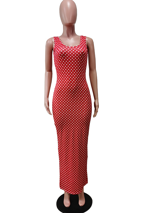 Colorful Graffiti Print U Neck Slim Fitting Tank Long Dress WY6824-1