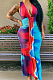 Red Blue Deep V Neck Sleeveless Print Chest Spliced Long Dress WY6822-3