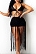 Black Knitting Halter Neck Strapless Tassel Beach Dress TRS1166-2