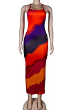 Orange Women Club Sexy Printing Backless Long Dress KA7182-1