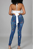 Light Blue Fashion Colorful Hole Jean Pencil Pants QZ5318-1