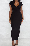 Grey Pure Color Fashion V Neck Backless Slit Zipper Bodycon Dress WY6825-2