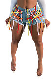 Criss-Cross Details Denim Casual Jeans Shorts XQ1117