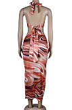 Orange Club Multicolor Halter Neck Backless V Collar Split Long Dress KA7180-3