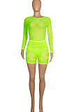 Black Women Sexy Lace Casual Shorts Mesh Top Two-Pieces Q908-2