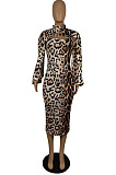 Leopard Print Autumn Long Sleeve Slim Fitting Bodycon Dress E8607
