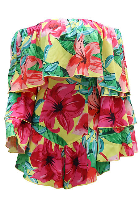 Yellow Ruffle Strapless Off Shoulder Mid Waist Romper Shorts YF9143-1