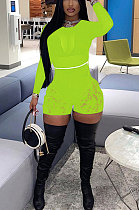 Neon Green Women Sexy Lace Casual Shorts Mesh Top Two-Pieces Q908-3