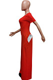 Royal Blue Deep V Neck Loose Short Sleeve Pure Color Wide Leg Jumpsuits F88372-4