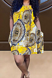 Lake Green Positioning Print Cute Round Neck Sleeveless Loose Dress F88374-5