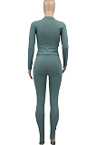 Khaki Simplee Pure Color Ribber Screw Thread Long Sleeve Long Pants Sets AD0701-4