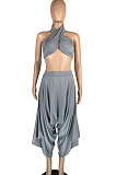 Pink Strapless Bandage Halter Neck Irregularity Flared Pants Two Piece LMM8259-1