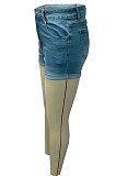 Blue Washing High Waist Jeans Shorts Q5026