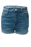 Blue Washing High Waist Jeans Shorts Q5026