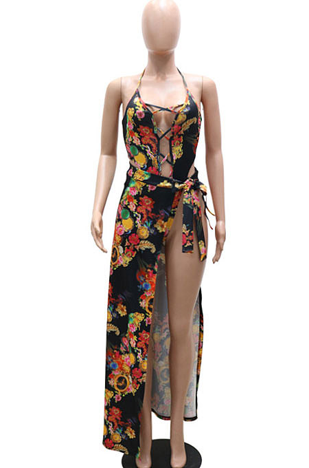 Condole Belt Sleeveless Printing Cute Halter Neck Jumpsuits Skirts Sets YF9110