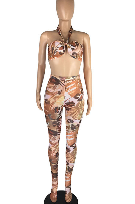 Colorful Perspective Mesh Print Strapless Bandage Regular Leggings Sets Variety Style LMM8267-2