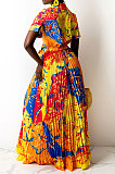 Multicolor Ruffle Skirts Short Sleeve Top Tied Deep V Neck Two-Pieces YF9133-1