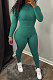 Dark Green Simplee Pure Color Ribber Screw Thread Long Sleeve Long Pants Sets AD0701-1