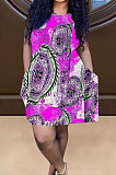 Rose Red Positioning Print Cute Round Neck Sleeveless Loose Dress F88374-4