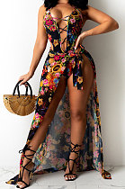 Condole Belt Sleeveless Printing Cute Halter Neck Jumpsuits Skirts Sets YF9110