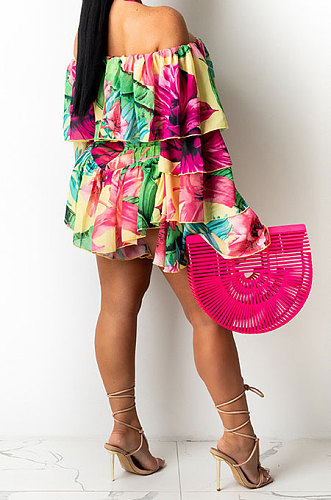 Yellow Ruffle Strapless Off Shoulder Mid Waist Romper Shorts YF9143-1