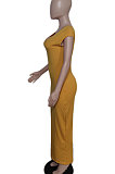 Black Women Sexy Pure Color V Neck Back Zipper Split Long Dress XT8897-3