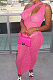 Pink Hollow Out Sexy Mesh One Shoulder Long Dress Sets With Underwear XT8898-2