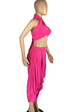Pink Strapless Bandage Halter Neck Irregularity Flared Pants Two Piece LMM8259-1