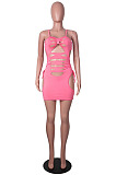 Royal Blue Pure Color Strapless Condole Belt Hollow Out Hole Hip Mini Dress SZS8141-3