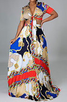 Multicolor Ruffle Skirts Short Sleeve Top Tied Deep V Neck Two-Pieces YF9133-1