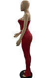 Red Fashion Women Pure Color Oblique Shoulder Pants Sets DLY8010-2