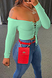 Cyan Autumn Winter Women  Screw Thread Pure Color Long Sleeve T Shirts AD0702-4