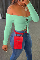 Cyan Autumn Winter Women  Screw Thread Pure Color Long Sleeve T Shirts AD0702-4