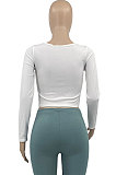 White Autumn Winter Women  Screw Thread Pure Color Long Sleeve T Shirts AD0702-1