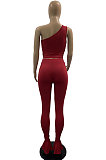 White Fashion Women Pure Color Oblique Shoulder Pants Sets DLY8010-1