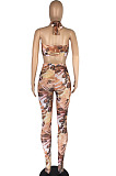 Colorful Perspective Mesh Print Strapless Bandage Regular Leggings Sets Variety Style LMM8267-2