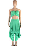 Grey Strapless Bandage Halter Neck Irregularity Flared Pants Two Piece LMM8259-2