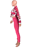Royal Blue Summer Print Lapel Neck Short Sleeve Shirt Slit Long Pants Two Piece YMT6217-3