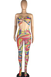 Colorful Perspective Mesh Print Strapless Bandage Regular Leggings Sets Variety Style LMM8267-2