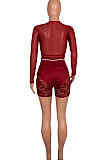 Black Women Sexy Lace Casual Shorts Mesh Top Two-Pieces Q908-2
