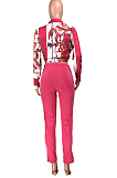 Royal Blue Summer Print Lapel Neck Short Sleeve Shirt Slit Long Pants Two Piece YMT6217-3