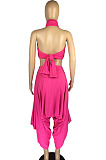 Grey Strapless Bandage Halter Neck Irregularity Flared Pants Two Piece LMM8259-2