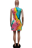 Orange Positioning Print Cute Round Neck Sleeveless Loose Dress F88374-2