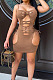Light Brown Pure Color Strapless Condole Belt Hollow Out Hole Hip Mini Dress SZS8141-4